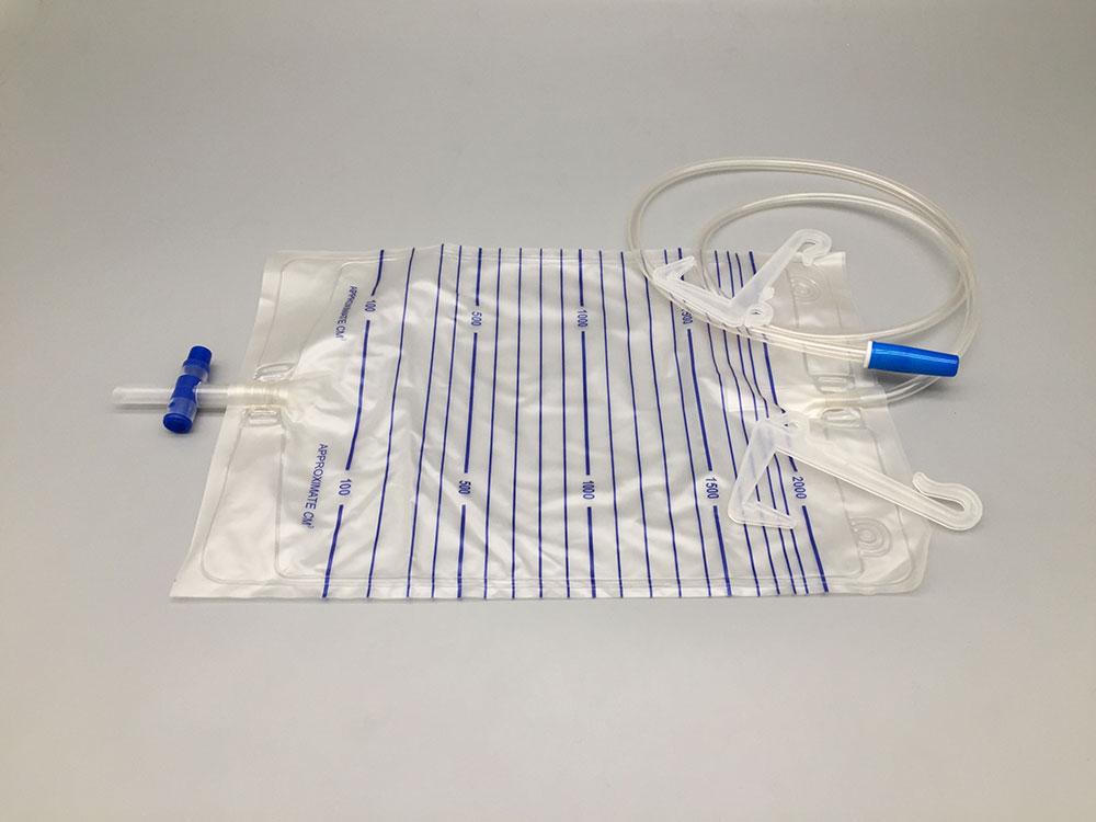 Urine bag with plastic hanger